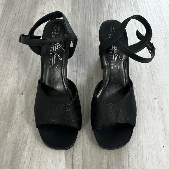 Kathie Lee Collection Belinda Black Block Heel Open Toe Ankle Strap Size: 7.5 - Picture 1 of 9